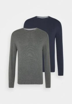 Pier One2 PACK - Stickad Tröja - Dark Blue/mottled Dark Grey